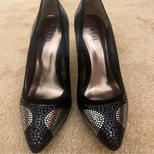 9 Reba Black and‎ Silver Women's Heels 4 inch